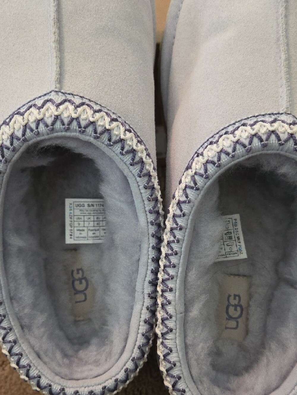 UGG Light Blue Suede Shearling Slip-On Clogs - Picture 4 of 5